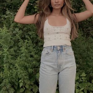 Floral Cable Knit Crop Top